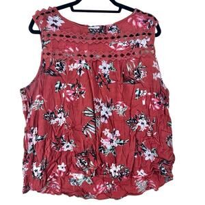 Maurices burnt red cutout lightweight tropical floral sleeveless top womens 2x
